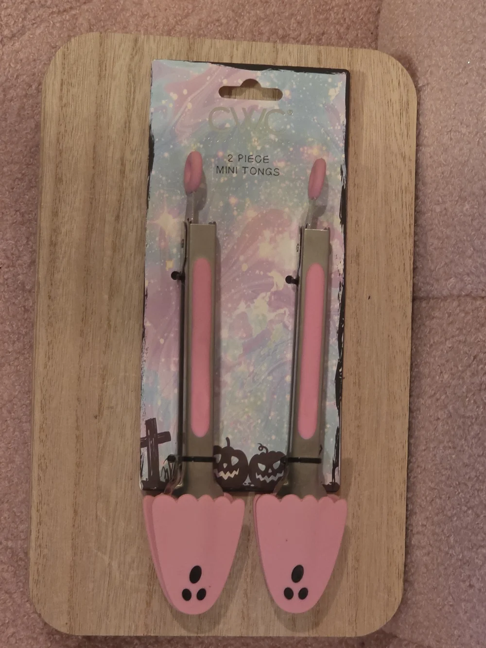 Pink Ghost Kitchen Tongs - Cute Silicone Grip Set (2-Pack)
